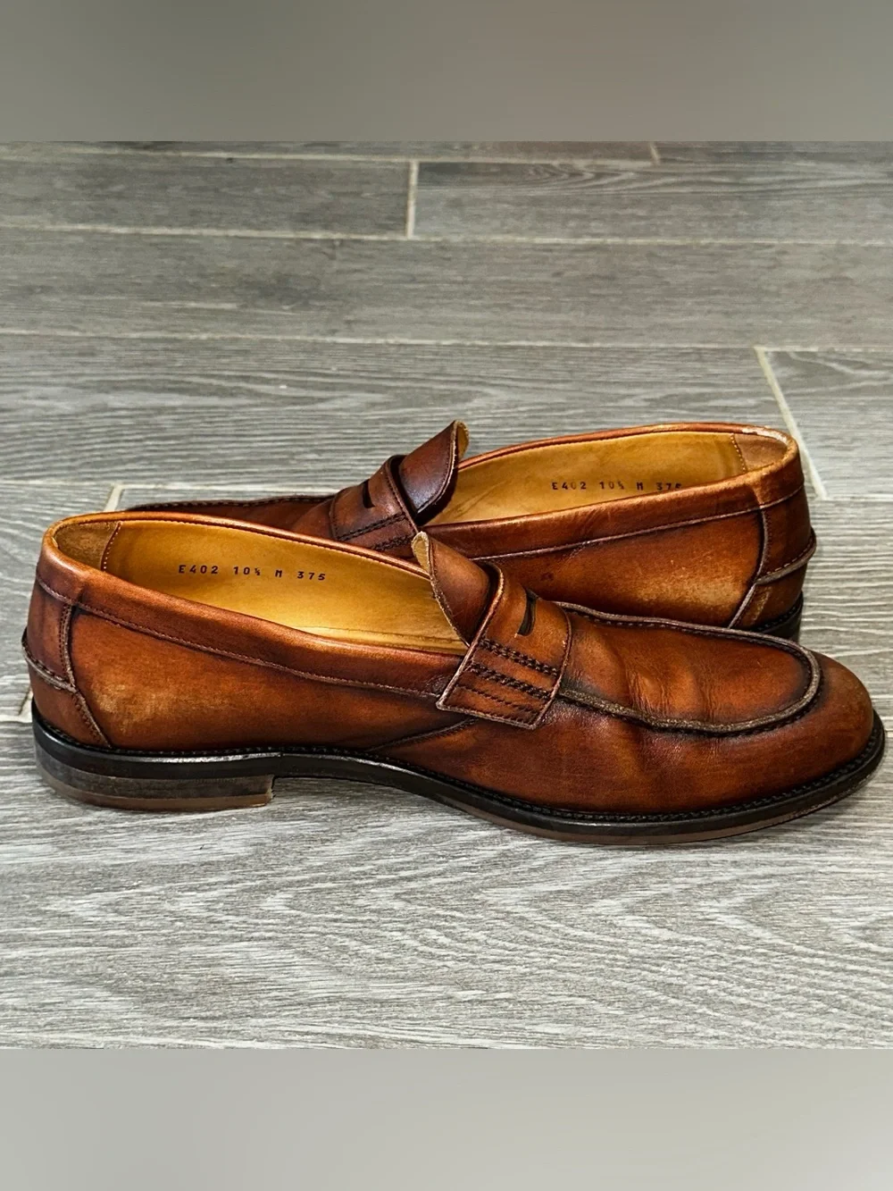 Mezlan Calfskin Penny Loafer Men’s 10.5M Cognac Slip On Shoes Hand Crafted
